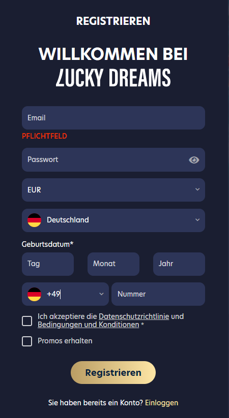 lucky dreams Registrierung
